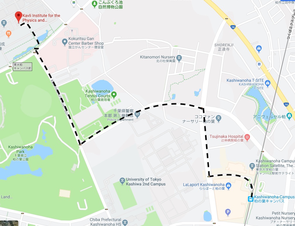 Walking route from Kashiwanoha-campus Station to Kavli IPMU